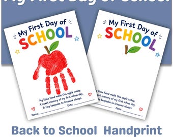 My First Day of School Apple Handprint Craft Printable, Back to School Keepsake Poem Activity, Preschool Kindergarten Art Page