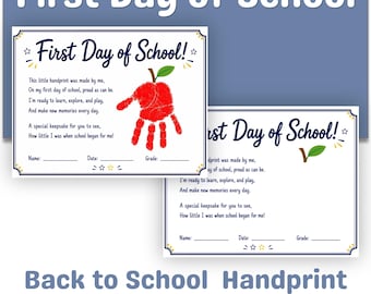 First Day of School Handprint Craft, Back to School Keepsake Printable, Preschool Kindergarten Activity, Kids Handprint Art, School Poem