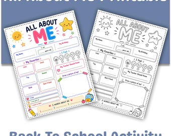 All About Me Printable Worksheet, Back to School Activity, Student Info Sheet, First Day of School Coloring Page