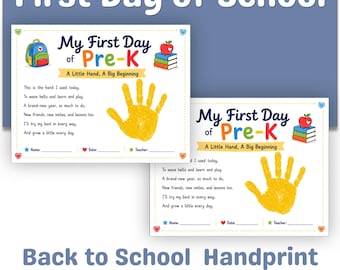 First Day of Pre-K Handprint Craft Printable, Back to School Poem Keepsake, Preschool Classroom Activity