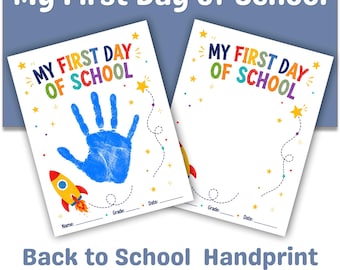 First Day of School Rocket Handprint Craft Printable, Back to School Keepsake, Preschool Kindergarten Classroom Activity