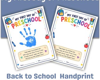 First Day of Preschool Handprint Craft Printable, Back to School Keepsake Poem, Preschool First Day Activity for Kids