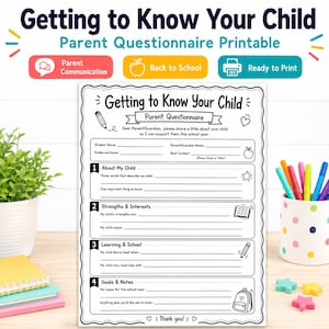 Getting to Know Your Child Parent Questionnaire Printable, Back to School Parent Form, Student Info Sheet for Teachers