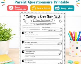 Getting to Know Your Child Parent Questionnaire Printable, Back to School Parent Form, Student Info Sheet for Teachers