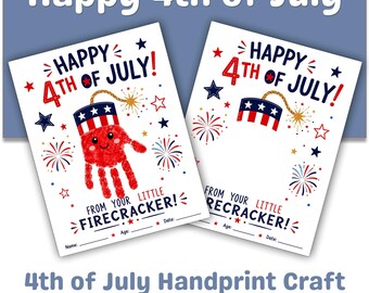 4th of July Handprint Craft Printable, From Your Little Firecracker Keepsake, Patriotic Preschool Activity, Independence Day Toddler Art