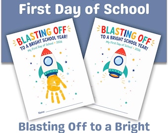 First Day of School 2026 Rocket Handprint Craft Printable, Back to School Keepsake, Preschool Kindergarten Activity