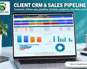 Small Business CRM Template, Client Tracker, Sales Pipeline Dashboard (Excel + Google Sheets)