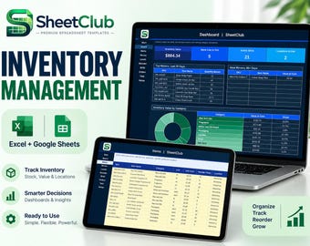 Small Business Inventory Management Spreadsheet, Stock Tracker with Reorder Alerts (Excel/Google Sheets)