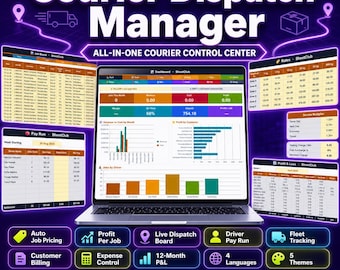 Delivery Driver Spreadsheet Excel Google Sheets, Courier Dispatch Manager, Job and Route Tracker, Auto Pricing, Driver Pay, Miles or KM