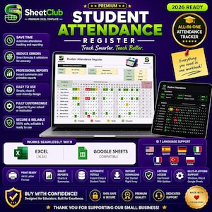 Anwesenheits Tracker Excel Google Sheets, Schüler Anwesenheitsliste, Monatliches Klassenbuch, Homeschool Anwesenheits Log, Lehrerbuch
