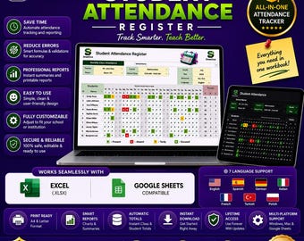 Student Attendance Tracker Template, Monthly Class Register, Homeschool Log (Digital Download)