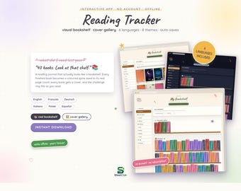 Visual Bookshelf Reading Tracker, Genre-Colored Spines, Cover Gallery (Digital Download)