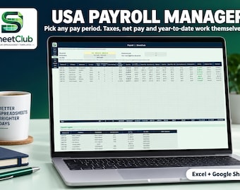 USA Payroll Manager Excel Template, Automated Payroll Calculator, Pay Stub Generator (2026 Tax Tables)
