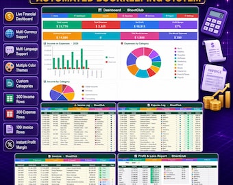 Small Business Bookkeeping Spreadsheet, Income Expense Tracker, Profit Loss Report (Digital Download)
