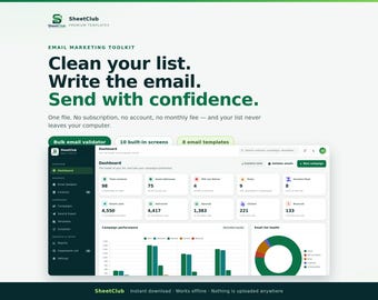 Email Marketing Template Excel Google Sheets, Bulk Email Validator, Campaign Builder, Mailing List Manager, Newsletter Planner Toolkit