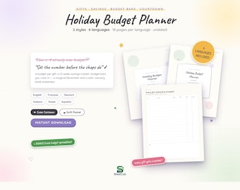 Holiday Budget Planner, Gift Savings Tracker, 2 Styles, 6 Languages (PDF)