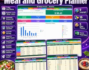 Weekly Meal Planner with Auto Grocery List, Recipe Organizer, Pantry Tracker (Digital Download)