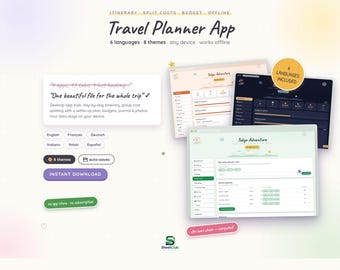 Interactive HTML Travel Planner App, Budget, Itinerary, Packing Checklist (Digital Download)