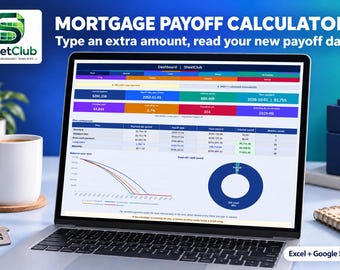 Mortgage Payoff Calculator Spreadsheet, Extra Payments, Amortization Schedule (Excel/Google Sheets)