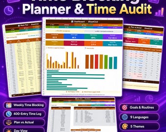 Time Blocking Template Excel Google Sheets, Time Audit and Productivity Tracker, Plan vs Actual Hours, Time Management Planner, Billable