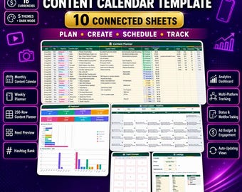 Social Media Content Calendar Template, Multi-Language Planner (Digital Download)
