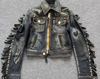 Dsquared2 FW2005 Runway 'A Friend Named Jesus' spijkerjack Archive Y2K cropped jack met franje