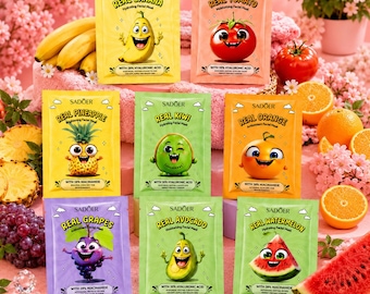 Frucht-Gesichtsmaske – Strahlende Ananas, Kiwi, feuchtigkeitsspendende Banane, antioxidative Traube, erfrischende Wassermelone, Vitamin-C-Orange...