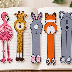 Animal Butt Cross Stitch Bookmark Pattern PDF Bundle (Flamingo, Giraffe, Bunny, Fox, Elephant)