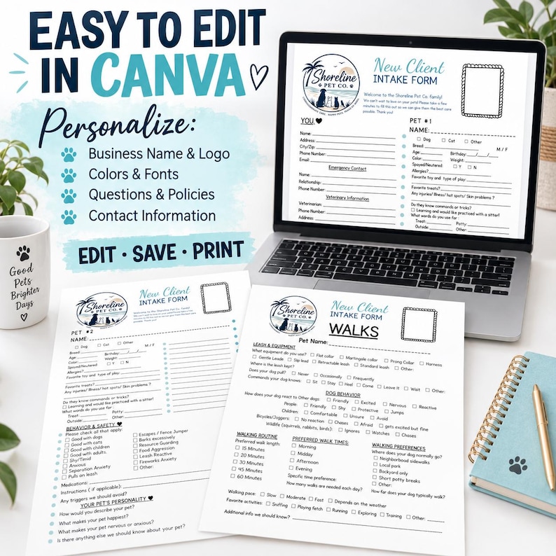 Editable Pet Sitter Client Intake Form Bundle, Dog Walker Packet (canva ...