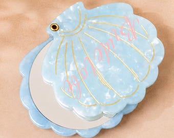 Shell Compact Mirror, Acetate Seashell Pocket Mirror,Bridesmaid Gift,Bridal Party Favor,Beach Wedding Gift, Bachelorette Gift,Acetate Mirror