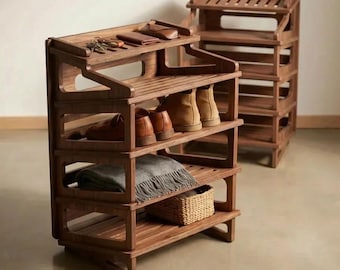 Modern Wooden Shoe Rack Organizer : Multi-Tier Entryway Shoe Storage Shelf with Open Shelves