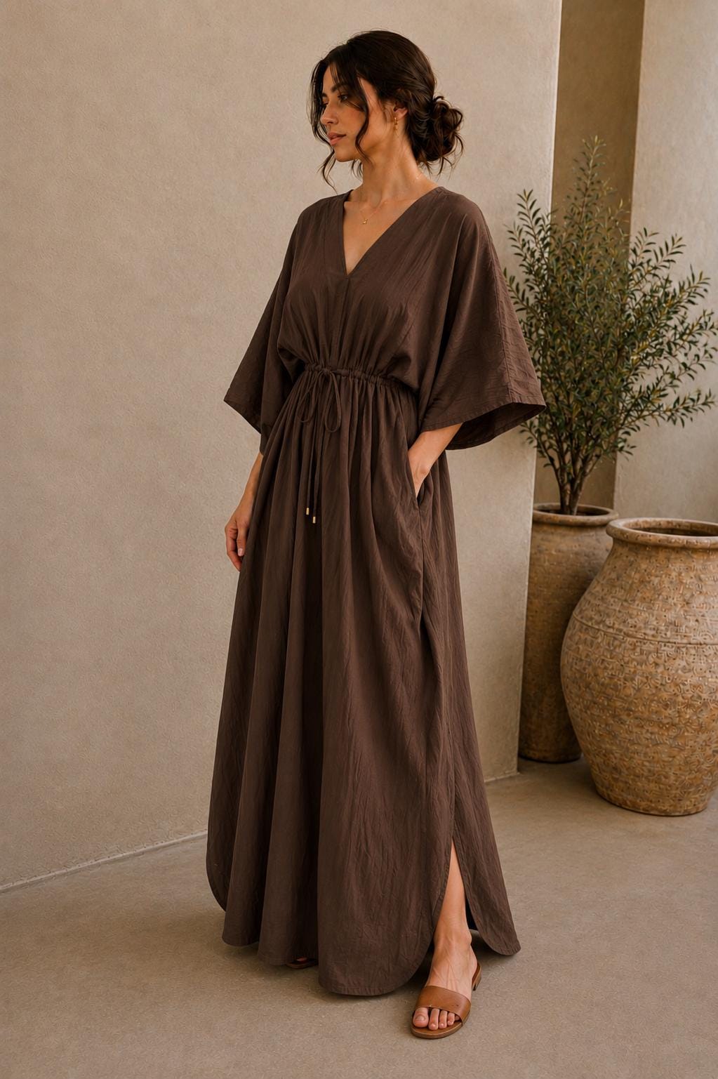 brown knee length dress Maxi