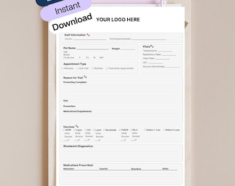 Veterinär SOAP Notes Vorlage | Intake Form, Triage Sheet, Patientenakte | Bearbeitbares Dokumentaionsformular