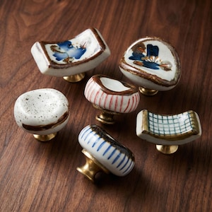 Vintage Ceramic Cabinet Knobs, Hand Painted Drawer Pulls, Rustic Dresser Handles, Farmhouse Kitchen Hardware, Antique Furniture Knobs