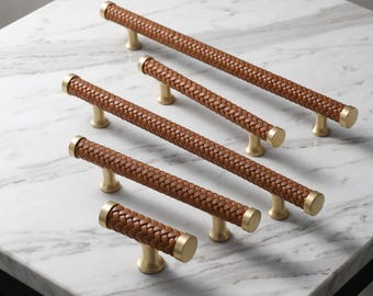 Geflochtenes Leder eingewickelter Kabinett-Griff-Set-moderne Bar-Schubladenschrank Türbeschläge Küchenschrank ziehen Möbelbeschläge Dekor