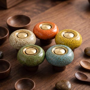 Rustic Ceramic Cabinet Knobs, Handmade Drawer Pulls, Vintage Dresser Handles, Kitchen Cabinet Hardware, Antique Furniture Knobs Set image 4