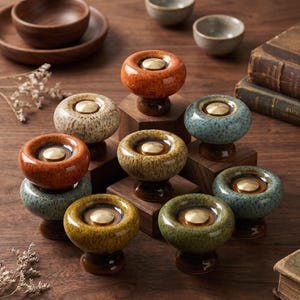 Rustic Ceramic Cabinet Knobs, Handmade Drawer Pulls, Vintage Dresser Handles, Kitchen Cabinet Hardware, Antique Furniture Knobs Set image 6