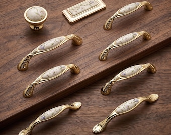 Vintage Cabinet Handles Set Antique Brass Ceramic Inlay Drawer Pulls Luxury Furniture Hardware Kitchen Wardrobe Dresser Decor Home Decor