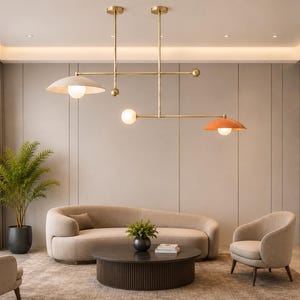 Modern Brass Linear Chandelier, Mid-Century Scandinavian Pendant Light, Luxury Dining Kitchen Island Lighting
