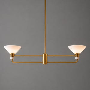 Mid Century Brass Pendant Light, 2-Light Kitchen Island Chandelier, Cone Shade Ceiling Light Fixture