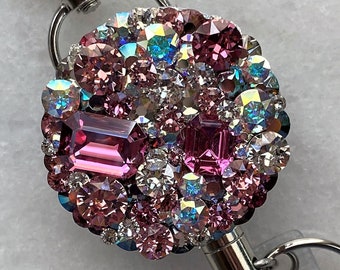 Pink Crystal Badge Reel, ID Badge, Badge Holder, Nurse Badge Reel, DR Badge Reel, Work Badge Choose your Style/Made to Order: Pink BadgeReel
