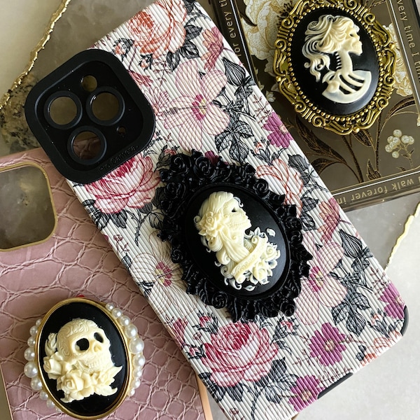 Gothic Romance Skull Lover Cameo Pearl Topper Collection- Universal Topper, Phone Accessories, Halloween accessories, Phone Charm