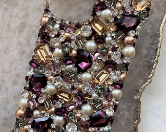 Custom Smokey Quartz Crystal, Amethyst & Pearl Phone Case, High end Quality Custom Crystal Phone Case, Crystal Phone Accessories, Phone Case