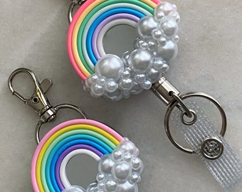 Crystal Badge Reel, ID Badge, Badge Holder, Nurse Badge Reel, DR Badge Reel Choose your Style/Made to Order: Rainbow & Pearl Badge Reel