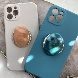 Sunstone & Moss Agate Gemstone -Universal Topper, Phone grip topper