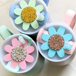 Flower for Popular Tumbler Accessory, 40oz, 64oz, Tumbler Cup High end Crystal, Topper for tumbler lid, Quencher Topper, Tumbler Topper Lid