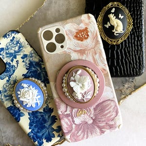 3D Vintage Cameo & Vintage Brass, Pearl Univeral Topper or Badge Reel- Phone Accessories, MagSafe accessories, Phone Charm, Cottagecore