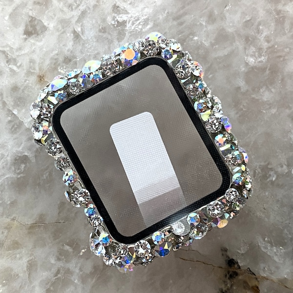 AB & Crystal High end Luxe Crystal Apple Watch Tempered Glass Cover with bumper, apple watch cover, Crystal Cover Smart Watch cover, ultra 3