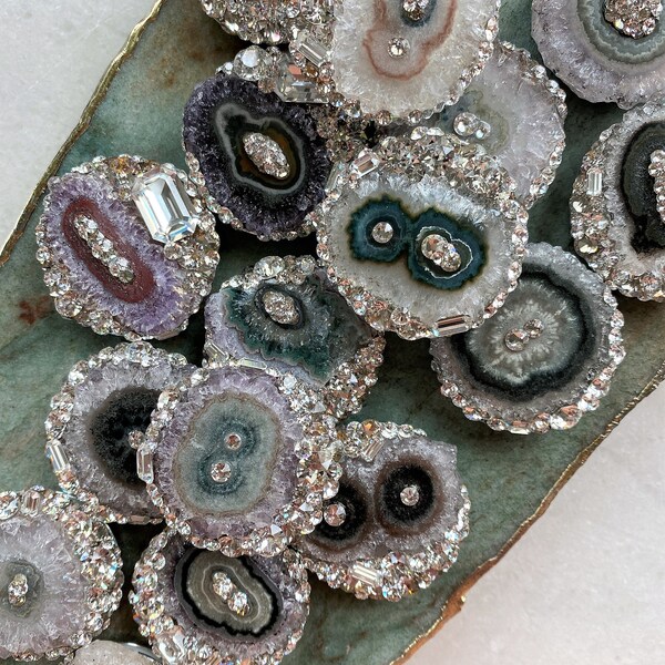 Swarovski & Gold or Silver Dipped Medium Amethyst Hexagon Quartz Phone Grip Cap, Phone Stand Cap- Choose your Style