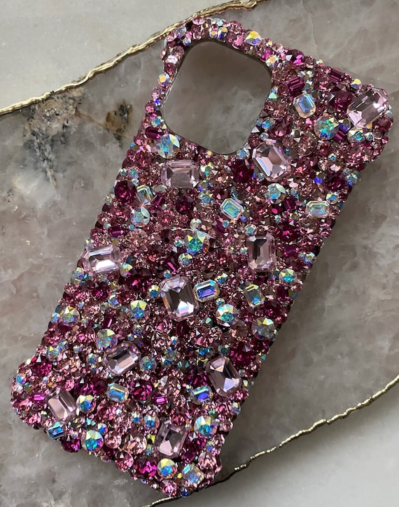 Custom Luxe Crystal & Pink Crystal Encrusted Phone Case, High end Quality Custom Crystal Phone Cases